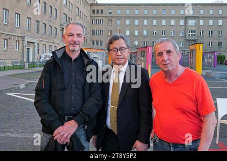 Wellen der Freiheit, eine Veranstaltung der Robert-Havemann-Gesellschaft auf dem Campus der Demokratie, der ehemaligen Stasi-Zentrale vom 11.-13. August 2023. - Shieh JHY-Wey, Botschafter/ Repräsentant Taiwans in der Bundesrepublik - Beauftragter zur Aufarbeitung der SED-Diktatur des Landes Berlin, Frank Ebert - Wolfgang Templin bei Waves of Freedom einer Veranstaltung der Robert-Havemann-Gesellschaft vom 11.-13. August 2023 auf dem Dokumentar- und Spielfilme sowie einen preisgekrönten VR-Film, die Kämpfe der Menschen in Hongkong und Taiwan für demokratische Rechte und gegen Repression, Zensu Stockfoto