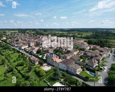 Monpazier Stadt Frankreich Drohne, Luft Stockfoto