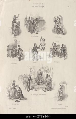 Skizzen aus den Märztagen Wiens. Nr. 1.", Franz Kollarz (Kolář) (1825-1894), Lithograph, Johann Rauh (1803-1863), Drucker, Leopold Theodor Neumann (1804-1876), Verlag, 1848, Papier, Kreidelithographie, Höhe 48,3 cm, Breite 32,6 cm, Fine Art, Umdrehungen von 1848, 1849, Student, die Wiener Sammlung Stockfoto