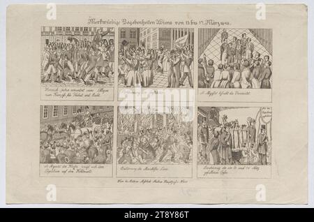 Merkwürdige Begebenheiten Wiens von 13. bis 17. März 1848.", Mathias Mossbeck, Verlag, 1848, Paper, Ätzen, Höhe 20,9 cm, Breite 31,4 cm, Fine Art, Habsburgs, Proteste und Demonstrationen, Revolutionen von 1848, 1849, König; Kaiser, Schüler, Prozession, Trauerprozession, Verbrennung, Herrscher, Herrscher, die Wiener Sammlung Stockfoto