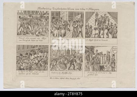 Merkwürdige Begebenheiten Wiens von 13. bis 17. März 1848.", Mathias Mossbeck, Verlag, 1848, Paper, Ätzen, Höhe 20,5 cm, Breite 31,5 cm, Fine Art, Habsburgs, Proteste und Demonstrationen, Revolutionen von 1848, 1849, König; Kaiser, Schüler, Festspiele, Trauerprozession, Verbrennung, Herrscher, Souveräns, die Wiener Sammlung Stockfoto
