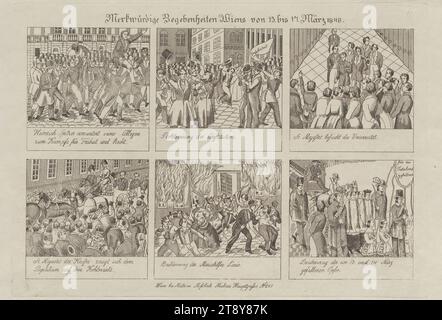 Merkwürdige Begebenheiten Wiens von 13. bis 17. März 1848.", Mathias Mossbeck, Verlag, 1848, Paper, Ätzen, Höhe 20, 5 cm, Breite 31, 5 cm, Bildende Künste, Habsburger, Proteste und Demonstrationen, Revolutionen von 1848, 1849, könig; Kaiser, Student, Prozession, Trauerprozession, brennen, Herrscher, Herrscher, die Wiener Sammlung Stockfoto