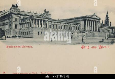 1., Dr.-Karl-Renner-Ring - Parlament, Ansichtskarte, Carl (Karl) Ledermann jun., Produzent, Datum um 1898, Karton, Kollotype, Sehenswürdigkeiten, Ringstraße, Recht und Justiz, 1. Bezirk: Innenstadt, mit Menschen, parlament, parlament Wien, Dr.-Karl-Renner-Ring, Die Wiener Sammlung Stockfoto