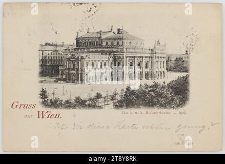 1st, Universitätsring 2 - Burgtheater, schräge Ansicht, Postkarte, Unbekannt, 1897, Pappe, Kollotypie, Sehenswürdigkeiten, Ringstraße, Theater, 1: innere Stadt, Theater, Burgtheater, Universitätsring, Wiener Sammlung Stockfoto