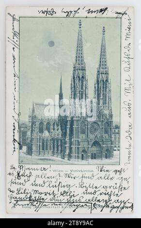 9., Rooseveltplatz - Votivkirche, Ansichtskarte, Kunstanstalt Kosmos, Produzent, 1899, beschichtete Pappe, handkoloriert, Sehenswürdigkeiten, Medien und Kommunikation, Ansichtskarten mit Transliteration, 9. Bezirk: Alsergrund, Kirche (außen), Votivkirche, Handschrift, schriftlicher Text, Rooseveltplatz, Sammlung Wien Stockfoto