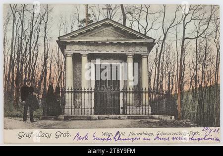 17., Neuwaldegg - Neuwaldegg Park - Spitzengruft, Ansichtskarte, Sperlings Postkartenverlag (M.M.S.), Produzent, 1908, Karton, handkoloriert, Kollotypie, Info, Text, siehe mehr im artikel des Wien Museum Magazins, „Oh Gegend meine Wahl!“. Graf Lacy's Holländerdörfl auf dem Hameau', Inschrift, VON Wien NACH Obertauern, ADRESSE, Miss Hotel Wiesenegg Post Obertauern Salzburg, NACHRICHT Stockfoto
