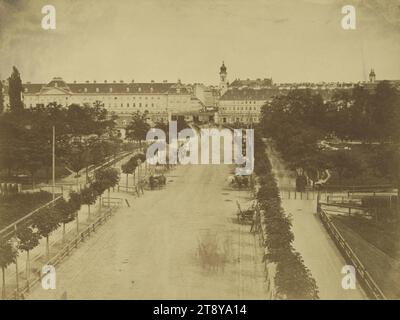 Blick auf den Vorort Landstraße, Unbekannt, Fotograf, Datum um 1858, unterstützender Karton, gesalzenes Papier, Trägerkarton 47 x 63, 8 cm, Bildgröße 39 x 52 cm, 3. Bezirk: Landstraße, Straße, Bäume, Landstraßer Hauptstraße, Die Wiener Sammlung Stockfoto