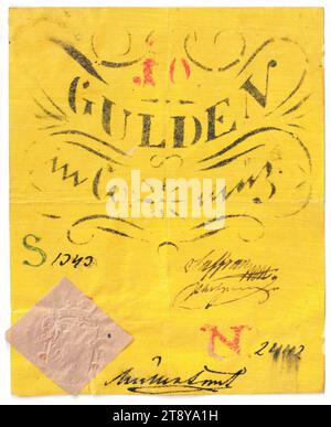 Belagerungsgeld, Festung Arad, 10 Gulden, Johann Berger von der Pleiße (1768-1864), Auftraggeber, 1848-1849, Papier, handschriftlich, Druck, Höhe 103 mm, Breite 83 mm, Mint, Arad, Münzgebiet, Österreich, Reich (1804-1867), Finanzen, Revolutionen von 1848, 1849, Handelszeichen, Privatmünze, Belagerung, Wiener Sammlung Stockfoto