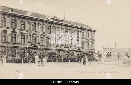 11th, Brehmstraße 9 - Volksschule, Ansichtskarte, Sperlings Postkartenverlag (M.M.S.), Produzent, 1900-1905, Karton, Kollotype, Höhe x Breite 9 x 14 cm, Bildung und Ausbildung, 11. Bezirk: simmern, Schulgebäude, Sammlung Wien Stockfoto