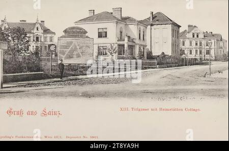 13., Lainz - Titlgasse - mit Bauernhaus und Paketbrett, Ansichtskarte, Sperlings Postkartenverlag (M.M.S.), Produzent, 1900-1905, Karton, Kollotype, Höhe x Breite 9 x 14 cm, 13. Bezirk: Hietzing, Villa, mit Menschen, Poster, Die Wiener Sammlung Stockfoto