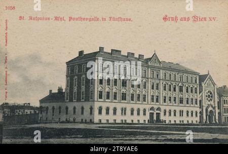 15th, Pouthongasse 16-20 - St. Antonius-Asylum, Ansichtskarte, Carl (Karl) Ledermann jun., Produzent, Datum um 1898, Karton, Kollotypie, Höhe x Breite 9 x 14 cm, Sozialhilfe, 15. Bezirk: Rudolfsheim-Fünfhaus, Sammlung Wien Stockfoto