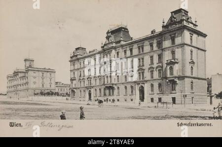 16., Gablenzgasse 62 - Radetzkykaserne, Ansichtskarte, Brüder Kohn KG (B. K.W. I.), Produzent, Datum vor 1905, Karton, Kollotype, Höhe x Breite 9 x 14 cm, Militär, 16. Bezirk: Ottakring, Kaserne, mit Menschen, Gablenzgasse, Die Wiener Sammlung Stockfoto