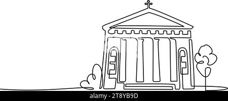 Katholisches Kirchengebäude. Durchgehende einzeilige Zeichenart. Stock Vektor