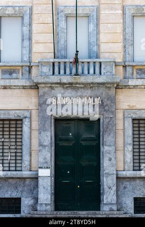 Marsala, Italien - 11. Mai 2023: Fassade und Zeichen der Bank Banca Italia in der Altstadt von Marsala, Trapani, Sizilien, Italien Stockfoto