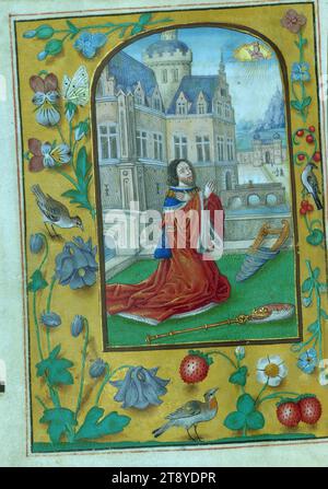 Stundenbuch der Familie de la Porte, König David im Gebet, dieses Stundenbuch aus dem 16. Jahrhundert wurde von einem der Anhänger des Meisters der Gebetsbücher von Brügge für die Nutzung Roms im Jahr 1510 geschaffen Stockfoto