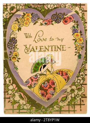 Ursprüngliche Valentinskarte zur Ära der 1950er Jahre, Text ist mit Liebe zu meinem Valentinstag. Stockfoto