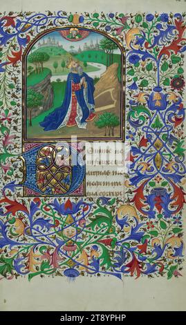 Buch der Stunden, König David Buße, dieses Buch der Stunden wurde um ca. 1450-55 in Brügge von Willem Vrelant und Associates. Dieses Buch enthält 18 erhaltene Miniaturen, darunter viele ungewöhnliche thematische Darstellungen, wie die Büffelung Christi in den Stunden des Kreuzes und eine sehr Dürer-ähnliche Darstellung des Heiligen Gesichts in den Suffrages Stockfoto