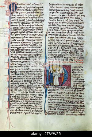 Wilhelm von Tyre's Histoire d'Outre Mer, Initial 'D' mit Guy of Lusignans Heirat mit Sibylle, Schwester von Balduin IV., diese Handschrift, die in der späten Hälfte des 13. Jahrhunderts fertiggestellt wurde, enthält Wilhelm von Tyrus Estoire d'Eracles (bis 1229), Les faits des Romains (Fortsetzung, Tiberius bis Julian), und ein Brief von Prester John. Während der Ursprung des Manuskripts zwischen Akkon und Paris umstritten ist, deutet Jaroslav Folda auf eine starke Verbindung mit Epinal 45 hin, einem Manuskript, das bekanntermaßen in Paris zur gleichen Zeit entstanden ist Stockfoto