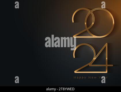 Goldenes Silvester-Logo 2024. Weihnachtsgrußkarte. Vektorabbildung. Weihnachtsdesign für Grußkarte, Einladung, Kalender, Party, Gold Stock Vektor