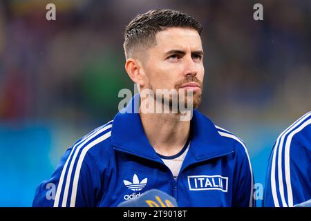 Leverkusen, Deutschland. November 2023. LEVERKUSEN, DEUTSCHLAND - 20. NOVEMBER: Jorginho aus Italien beim Spiel der Gruppe C - UEFA EURO 2024 Europa-Qualifikation zwischen der Ukraine und Italien in der BayArena am 20. November 2023 in Leverkusen. (Foto: Joris Verwijst/BSR Agency) Credit: Orange Pics BV/Alamy Live News Stockfoto