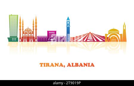 Farbenfrohes Skyline-Panorama der Stadt Tirana, Albanien - Vektor-Illustration Stock Vektor