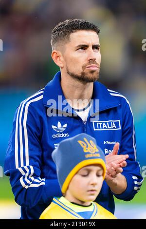 Leverkusen, Deutschland. November 2023. LEVERKUSEN, DEUTSCHLAND - 20. NOVEMBER: Jorginho aus Italien beim Spiel der Gruppe C - UEFA EURO 2024 Europa-Qualifikation zwischen der Ukraine und Italien in der BayArena am 20. November 2023 in Leverkusen. (Foto: Joris Verwijst/BSR Agency) Credit: Orange Pics BV/Alamy Live News Stockfoto