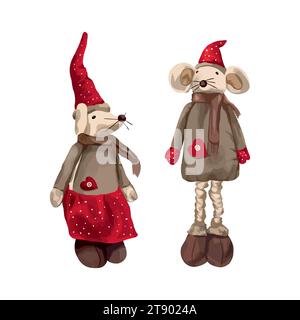 Weihnachtsmaus, Spielzeug. Vektorillustration für Neujahr- und Weihnachtsveranstaltungen. Designelement für Grußkarten, Einladungen, Flyer, Banner. Stock Vektor