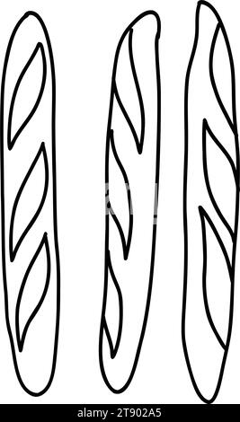 Brot-Baguette-Symbol, Vektor-Illustration im Doodle-Stil. Von Hand gezogenes Backhaus isoliertes Element. Für Café-Menü oder Verpackungsetikett. Stock Vektor