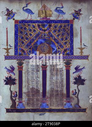 T’oros Roslin Gospels, Canon Table, diese Handschrift wurde 1262 von T’oros Roslin, einem äußerst prominenten Illuminator, erstellt, der die Palette der Handschriften erweiterte, indem er einen ganzen Bildzyklus in die Evangelien einführte, anstatt, wie traditionell, nur die Porträts der Evangelisten einzubeziehen. Diese spezielle Handschrift wurde im Scriptorium von Hromkla erstellt, das unter der Herrschaft des katholikos Konstantin I. (1221–1267) zum führenden künstlerischen Zentrum der armenischen Kilikien wurde. Stockfoto