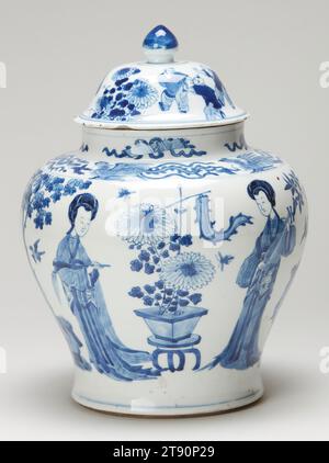 Abgedeckte Vase, 1662-1722, 11 1/2" (29,2 cm), Porzellan, China, 17.-18. Jahrhundert Stockfoto