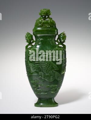 Abgedeckte Vase, 1736-1795, 1/2 Zoll (29,2 cm), Jade, China, 18. Jahrhundert Stockfoto