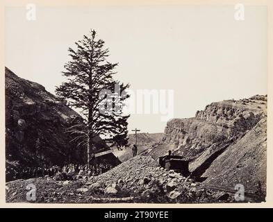 Thousand Mile Tree, Wilhelmina's Pass, ca. 1870, Andrew Joseph Russell; Autor: Ferdinand V. Hayden, amerikanisch, 1830 - 1902, 6 x 15/16 cm (15,24 x 20,16 cm) (Bild)9 1/4 x 11 15/16 Zoll (23,5 x 30,32 cm) (Halterung), Albumendruck, USA, 19. Jahrhundert Stockfoto