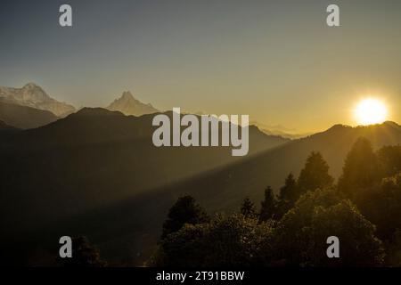 Sonnenaufgang am Poon Hill Annapurna Himalaya Range, Nepal Stockfoto