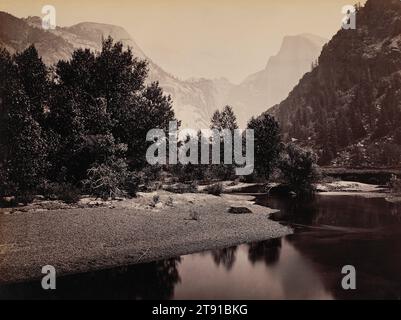 Fernansicht der Kuppeln, Yosemite Valley, Kalifornien, um 1866, Carleton E. Watkins, amerikanisch, 1829-1916, 15 3/4 x 20 7/16 Zoll (40,01 x 51,91 cm) (Bild)15 3/4 x 20 7/16 Zoll (40,01 x 51,91 cm) (Mount), Albumendruck, USA, 19. Jahrhundert, Carleton Watkins verbrachte in den späten 1800er Jahren viel Zeit im Yosemite Valley, um seine Naturwunder zu fotografieren. Er arbeitete sowohl vom Boden des Tals als auch von seinen Gipfeln aus und produzierte atemberaubende, großformatige Bilder wie dieses. Er lebte in San Francisco und konzentrierte sich hauptsächlich auf Landschaften Stockfoto