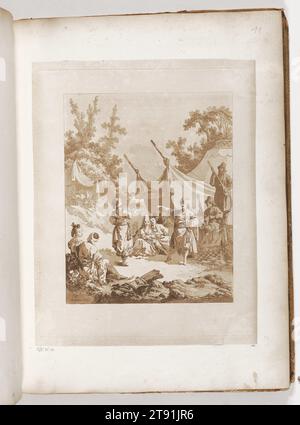 Der Russische Tanz, 1769, Jean-Baptiste Le Prince, Französisch, 1734 - 1781, 7/8 x 3/8 Zoll (30,16 x 23,81 cm) (Bild)15 x 12 1/8 Zoll (38,1 x 30,8 cm) (Platte)16 x 12 1/2 Zoll (40,64 x 31,75 cm) (Blatt), Ätzen und Aquatint in Sepia-Tinte, Frankreich, 18. Jahrhundert Stockfoto