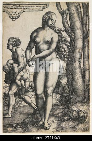 Rhea Sylvia (Romulus und Remus), um 1530, Heinrich Alentfver, Deutsch, 1502–nach 1555/61, 13/16 x 7/8 Zoll (14,76 x 9,84 cm) (Bild), Gravur, Deutschland, 16. Jahrhundert, in der römischen Mythologie war Rhea Sylvia die Mutter von Romulus und Remus, den legendären Gründern Roms. Sie war eine der Vestal-Jungfrauen, die ihre Keuschheit bewahren mussten. Als sie schwanger wurde (sagte sie vom Gott Mars), ließ ihr böser Bruder Amulius sie lebendig begraben, die Strafe, die Vestalen zuteil wurde, die ihre Pflicht verletzt hatten. Ihre Zwillingsjungen wurden in den Tiber geworfen, aber gerettet Stockfoto