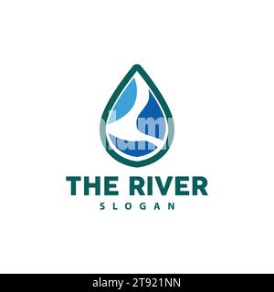 River Logo Design, River Creek Vector, Flussseite Illustration mit Einer Kombination aus Bergen und Natur, Produktmarke Stock Vektor