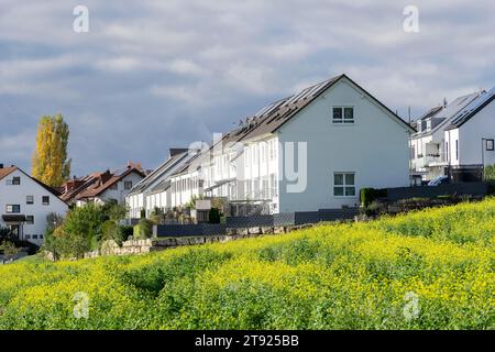 Moderne Wohnblöcke, energiesparende Häuser, neue Wohnsiedlungen, Senffeld, Waiblingen, Baden-Württemberg, Deutschland Stockfoto