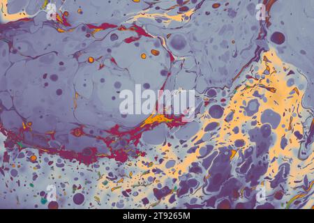 Marmorierung von Kunstmustern als abstrakter, farbenfroher Hintergrund Stockfoto
