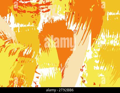 Orangefarbener grundierter Hintergrund mit Farbstrichen. Pinsel punktet Textur. Vektorbild. Abstrakt für Design, Flyer, Banner, Poster, Kalender Stock Vektor