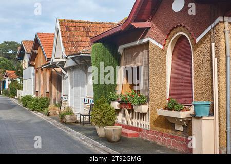 Arcachon Bucht. L'Herbe traditionelles Austerndorf. Aquitanien, Frankreich Stockfoto