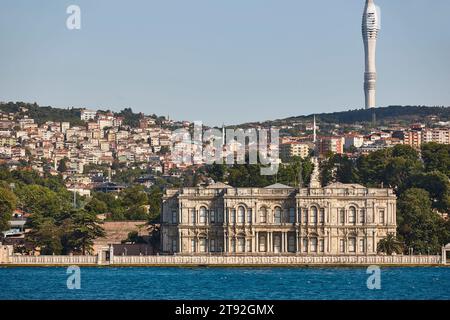 Beylerbeyi-Palast, Comunication Tower und Bosporus-Brücke. Skyline von Istanbul. Truthahn Stockfoto