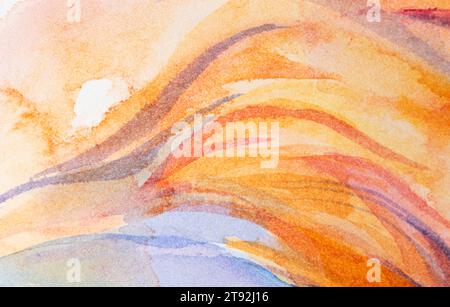 In Aquarell auf weißem Hintergrund gemalt. Handgemalter Aquarellhintergrund. Wasserfarbe waschen. Stockfoto