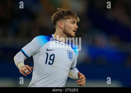 Harvey Elliott #19 von England U21 während des Qualifikationsspiels zur UEFA Euro U21 England U21 gegen Nordirland U21 in Goodison Park, Liverpool, Großbritannien, 21. November 2023 (Foto: Conor Molloy/News Images) Stockfoto