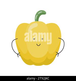 Vektor-Illustration des gesunden Ernährungs-Konzepts der Kinder mit einem niedlichen Cartoon lustigen Paprika. Baby-Gemüsecharakter oder Maskottchen Stock Vektor