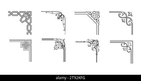 Vektorillustration des dekorativen Eckrahmensatzes. Stock Vektor