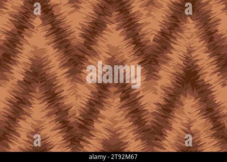 Nahtloses Zickzack-Muster mit Batik-Ikat- oder Krawattenfarbstoff mit braunen und beigefarbenen horizontalen Wellen. Abstrakter Vektorhintergrund im ethnischen oder Boho-Stil. Gewaschene Digitala Stock Vektor