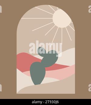 Boho Boho-Logo-Kaktus in minimalem Stil. Landschaftsdesign mit Kakteen-Logo in Boho-Farbe, geometrisches abstraktes Design zur Dekoration. Stock Vektor