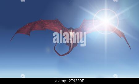 Roter Drache greift aus der Sonne an Stockfoto