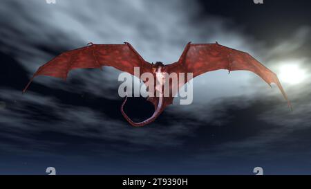 Roter Drache greift von einem Nachthimmel an Stockfoto